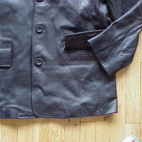 Black Leather Blazer Jacket Coat Size L/Large Men's - Sally & John New York - Picture 5 of 7